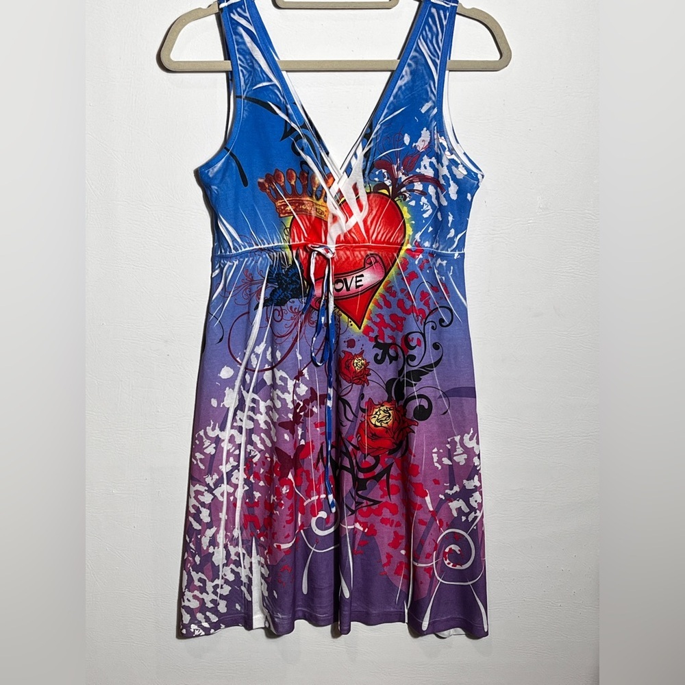 Ingear Vintage Vibrant Heart Graphic Y2K Dress Large